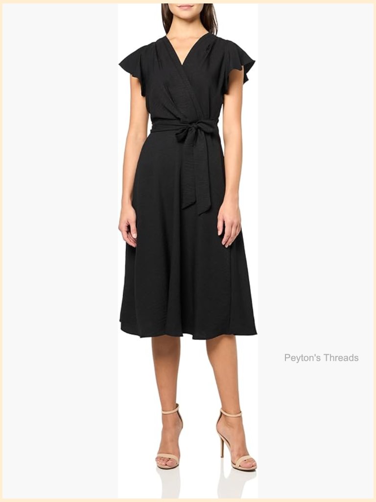 Flutter Sleeve Fit & Flare Midi Dress With Tie Waist